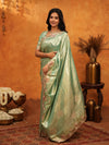 Mint Green Banarasi Silk Saree with Floral Embroidered Border & Zari Weaving | Designer Festive & Wedding Wear Saree
