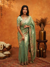 Mint Green Banarasi Silk Saree with Floral Embroidered Border & Zari Weaving | Designer Festive & Wedding Wear Saree