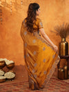 Antique Copper Brown Fendy Satin Embroidered Saree with Floral Border & Tassels | Designer Saree with Heavy Embroidered Blouse