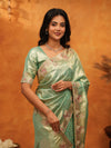 Mint Green Banarasi Silk Saree with Floral Embroidered Border & Zari Weaving | Designer Festive & Wedding Wear Saree