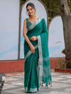 Emerald Green Pure Handloom Cotton Saree with Silver Border & Tassel Detailing