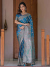 Royal Teal Blue Banarasi Silk Saree with Intricate Paisley Zari Weaving & Tassel Detailing
