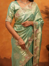 Mint Green Banarasi Silk Saree with Floral Embroidered Border & Zari Weaving | Designer Festive & Wedding Wear Saree
