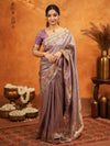 Dusty Mauve Banarasi Silk Embroidered Saree with Multicolor Floral Border & Zari Weaving | Heavy Embroidered Blouse with Tassels | Wedding & Festive Wear Saree