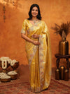 Rich Mustard Gold Banarasi Silk Saree with Floral Embroidered Border & Zari Weaving | Premium Festive Wedding Wear Saree