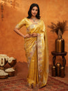 Rich Mustard Gold Banarasi Silk Saree with Floral Embroidered Border & Zari Weaving | Premium Festive Wedding Wear Saree