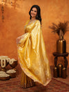 Rich Mustard Gold Banarasi Silk Saree with Floral Embroidered Border & Zari Weaving | Premium Festive Wedding Wear Saree