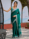 Emerald Green Pure Handloom Cotton Saree with Silver Border & Tassel Detailing