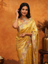 Rich Mustard Gold Banarasi Silk Saree with Floral Embroidered Border & Zari Weaving | Premium Festive Wedding Wear Saree