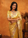 Rich Mustard Gold Banarasi Silk Saree with Floral Embroidered Border & Zari Weaving | Premium Festive Wedding Wear Saree