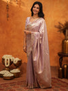 Lavender Pink Banarasi Silk Saree with Delicate Floral Embroidered Border & Zari Weaving | Premium Pastel Wedding & Festive Wear Saree