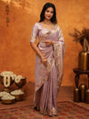 Lavender Pink Banarasi Silk Saree with Delicate Floral Embroidered Border & Zari Weaving | Premium Pastel Wedding & Festive Wear Saree
