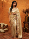 Luxurious Champagne Gold Banarasi Silk Saree with Delicate Floral Embroidered Border & Zari Weaving | Premium Wedding & Festive Wear Saree