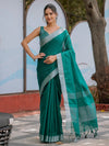 Emerald Green Pure Handloom Cotton Saree with Silver Border & Tassel Detailing