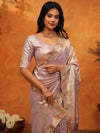 Lavender Pink Banarasi Silk Saree with Delicate Floral Embroidered Border & Zari Weaving | Premium Pastel Wedding & Festive Wear Saree