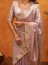 Lavender Pink Banarasi Silk Saree with Delicate Floral Embroidered Border & Zari Weaving | Premium Pastel Wedding & Festive Wear Saree