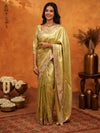 Olive Gold Banarasi Silk Saree with Floral Embroidered Border & Zari Weaving | Premium Festive Wedding Wear Saree