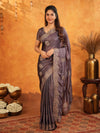 Coffee Brown Fendy Satin Embroidered Saree with Rich Floral Border & Tassels | Designer Saree with Heavy Embroidered Blouse