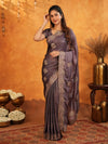 Coffee Brown Fendy Satin Embroidered Saree with Rich Floral Border & Tassels | Designer Saree with Heavy Embroidered Blouse