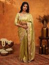 Olive Gold Banarasi Silk Saree with Floral Embroidered Border & Zari Weaving | Premium Festive Wedding Wear Saree