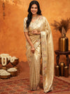 Luxurious Champagne Gold Banarasi Silk Saree with Delicate Floral Embroidered Border & Zari Weaving | Premium Wedding & Festive Wear Saree