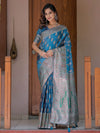 Royal Teal Blue Banarasi Silk Saree with Intricate Paisley Zari Weaving & Tassel Detailing