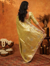 Olive Gold Banarasi Silk Saree with Floral Embroidered Border & Zari Weaving | Premium Festive Wedding Wear Saree