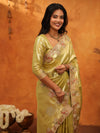 Olive Gold Banarasi Silk Saree with Floral Embroidered Border & Zari Weaving | Premium Festive Wedding Wear Saree