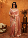 Rose Gold Banarasi Silk Saree with Floral Embroidered Border & Zari Weaving | Designer Wedding & Festive Wear Saree