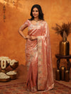 Rose Gold Banarasi Silk Saree with Floral Embroidered Border & Zari Weaving | Designer Wedding & Festive Wear Saree