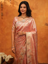 Rose Gold Banarasi Silk Saree with Floral Embroidered Border & Zari Weaving | Designer Wedding & Festive Wear Saree