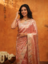 Rose Gold Banarasi Silk Saree with Floral Embroidered Border & Zari Weaving | Designer Wedding & Festive Wear Saree
