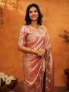 Rose Gold Banarasi Silk Saree with Floral Embroidered Border & Zari Weaving | Designer Wedding & Festive Wear Saree