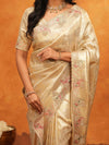 Luxurious Champagne Gold Banarasi Silk Saree with Delicate Floral Embroidered Border & Zari Weaving | Premium Wedding & Festive Wear Saree