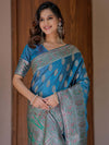 Royal Teal Blue Banarasi Silk Saree with Intricate Paisley Zari Weaving & Tassel Detailing