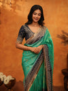 Teal Green Banarasi Silk Saree with Black Zari Border & Rich Woven Pallu | Designer Festive & Wedding Wear Saree