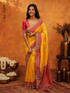 Vibrant Yellow Banarasi Silk Saree with Red Contrast Zari Border & Rich Woven Pallu | Designer Festive & Wedding Wear Saree