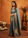 Teal Blue Banarasi Silk Saree with Intricate Zari Weaving & Heavy Embroidered Border | Designer Festive Wedding Wear Saree with Blouse & Tassels