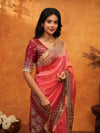 Graceful Coral Pink Banarasi Silk Saree with Rich Zari Border & Contrast Blouse | Designer Wedding & Festive Wear Saree