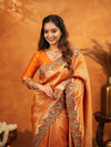 Rust Orange Banarasi Silk Embroidered Saree with Royal Floral Border & Zari Weaving | Heavy Embroidered Blouse with Tassels | Wedding & Festive Wear Saree