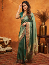 Teal Green Banarasi Silk Embroidered Saree with Royal Paisley Border & Zari Weaving | Heavy Embroidered Blouse with Tassels | Wedding & Festive Wear Saree