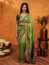 Parrot Green Banarasi Silk Saree with Rich Zari Border & Contrast Blouse | Designer Wedding & Festive Wear Saree