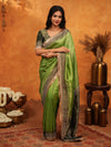 Parrot Green Banarasi Silk Saree with Rich Zari Border & Contrast Blouse | Designer Wedding & Festive Wear Saree