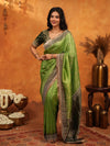 Parrot Green Banarasi Silk Saree with Rich Zari Border & Contrast Blouse | Designer Wedding & Festive Wear Saree