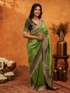 Parrot Green Banarasi Silk Saree with Rich Zari Border & Contrast Blouse | Designer Wedding & Festive Wear Saree