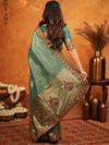 Teal Green Banarasi Silk Embroidered Saree with Royal Paisley Border & Zari Weaving | Heavy Embroidered Blouse with Tassels | Wedding & Festive Wear Saree