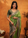 Parrot Green Banarasi Silk Saree with Rich Zari Border & Contrast Blouse | Designer Wedding & Festive Wear Saree