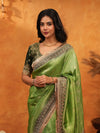 Parrot Green Banarasi Silk Saree with Rich Zari Border & Contrast Blouse | Designer Wedding & Festive Wear Saree