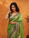 Parrot Green Banarasi Silk Saree with Rich Zari Border & Contrast Blouse | Designer Wedding & Festive Wear Saree