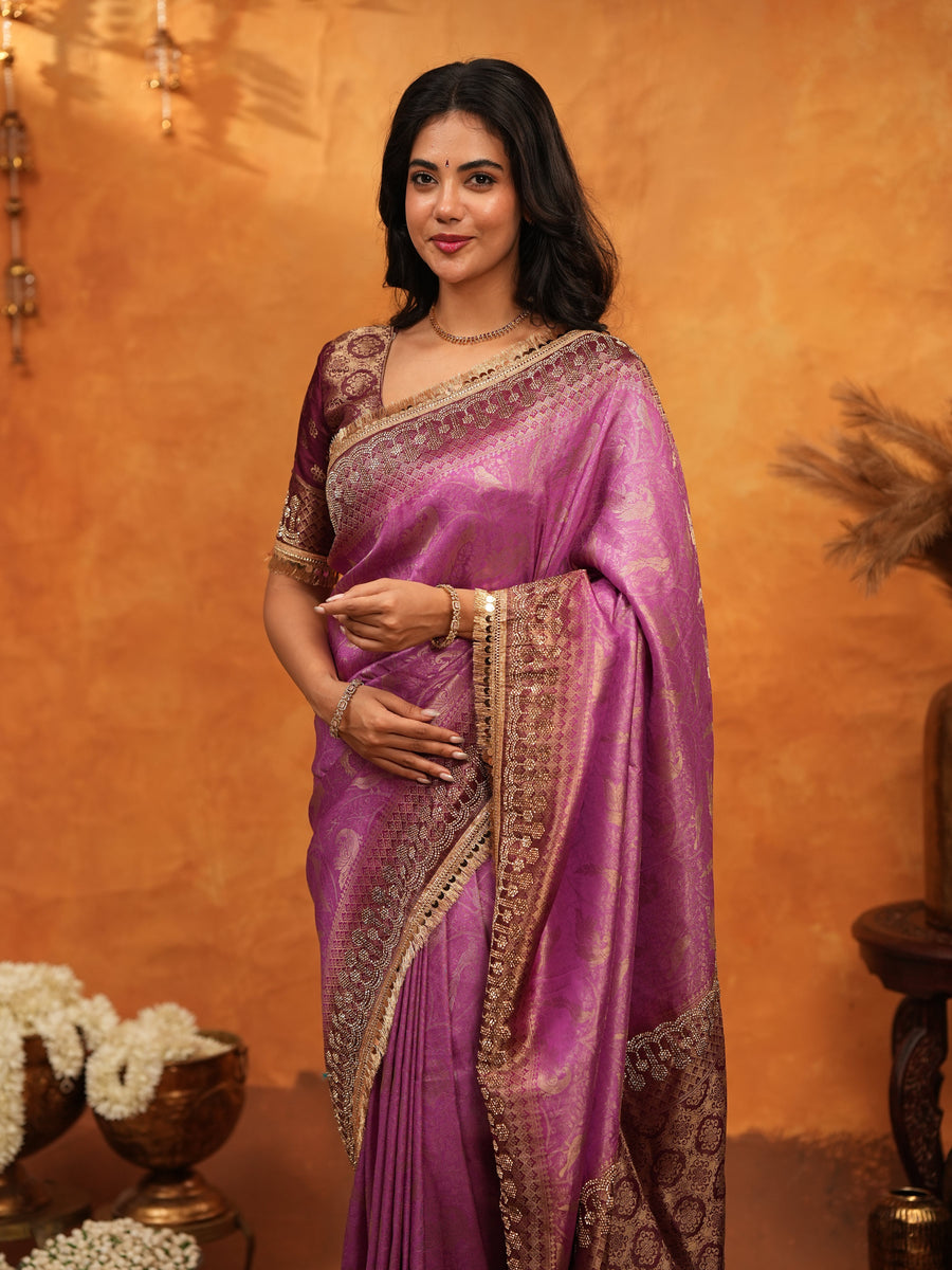 Royal Magenta Banarasi Silk Saree with Rich Zari Border & Traditional Woven Pallu | Designer Wedding & Festive Wear Saree